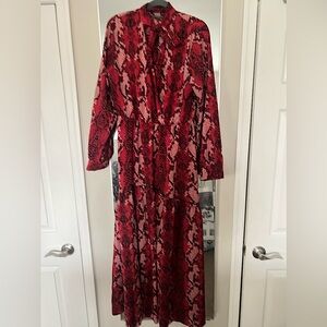 Tie Neck Frill Trim Snakeskin Print Dress